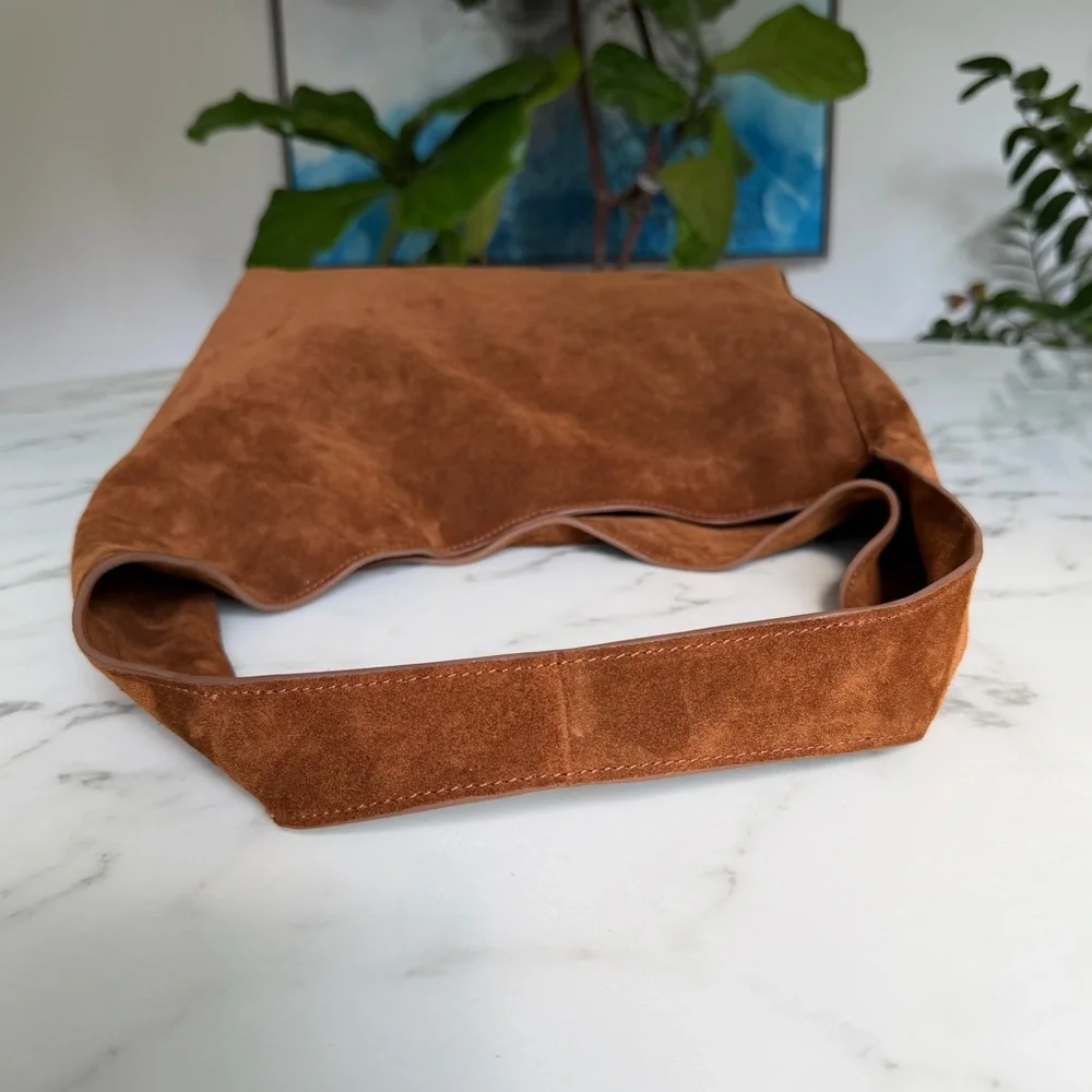 Quince Italian Leather Suede Slouchy Shoulder Bag in Whiskey Brown - Picture 11 of 16
